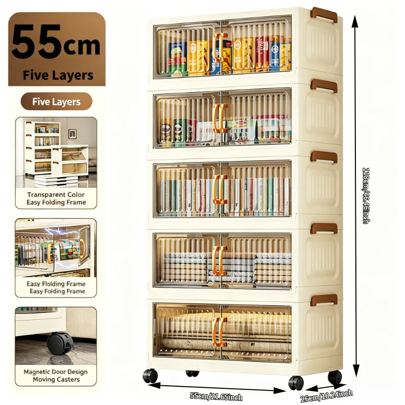 Foldable Stackable Rolling Plastic Storage Cabinet