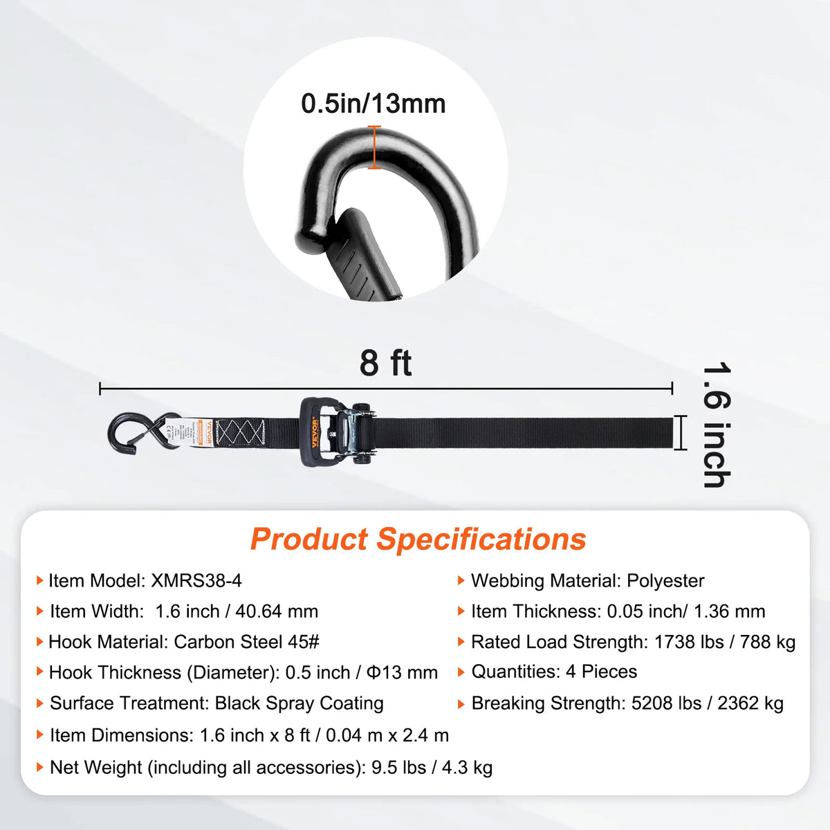 SucceBuy Ratchet Straps With Padded Handles And S Hooks
