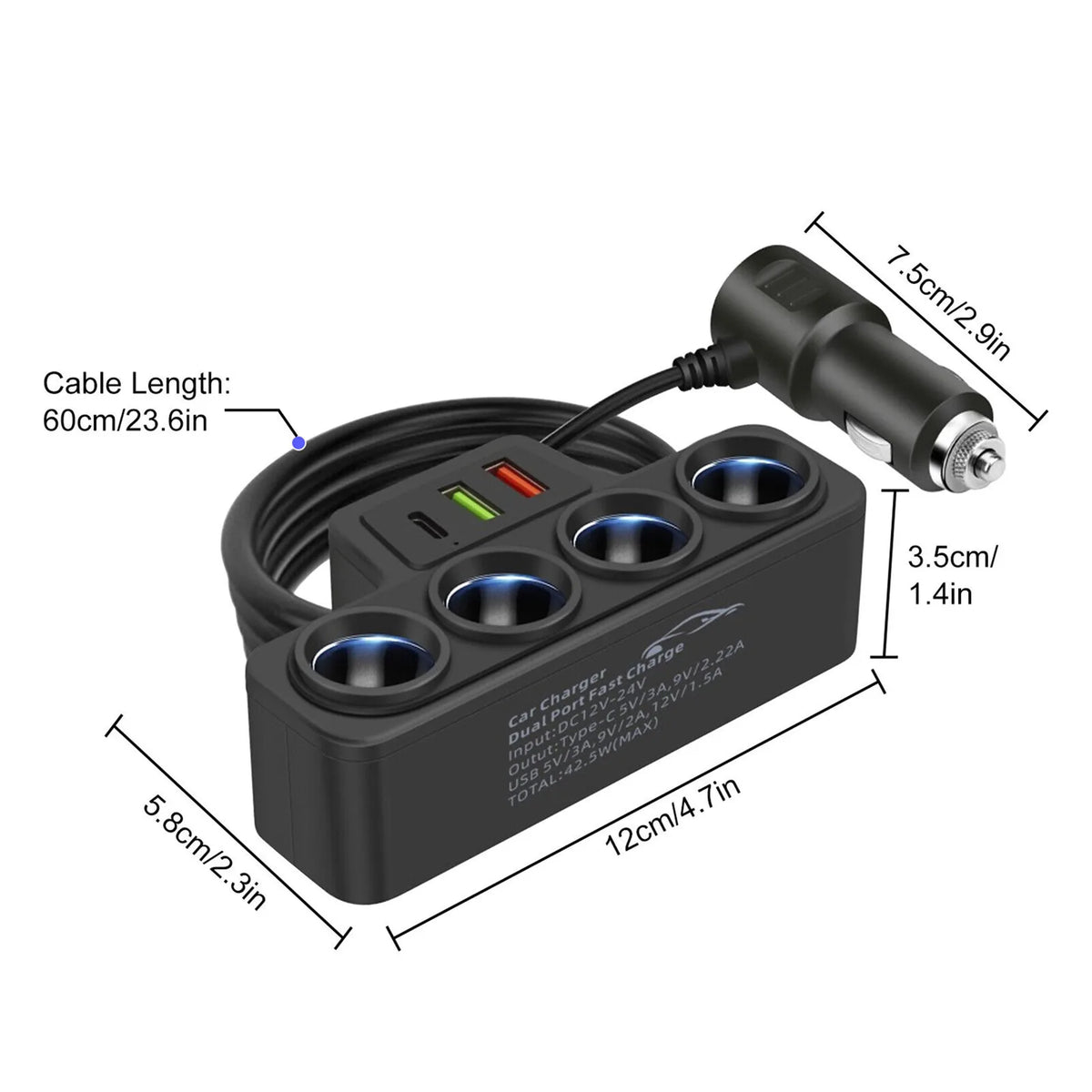Four Port Car Quick Charge Power Adapter