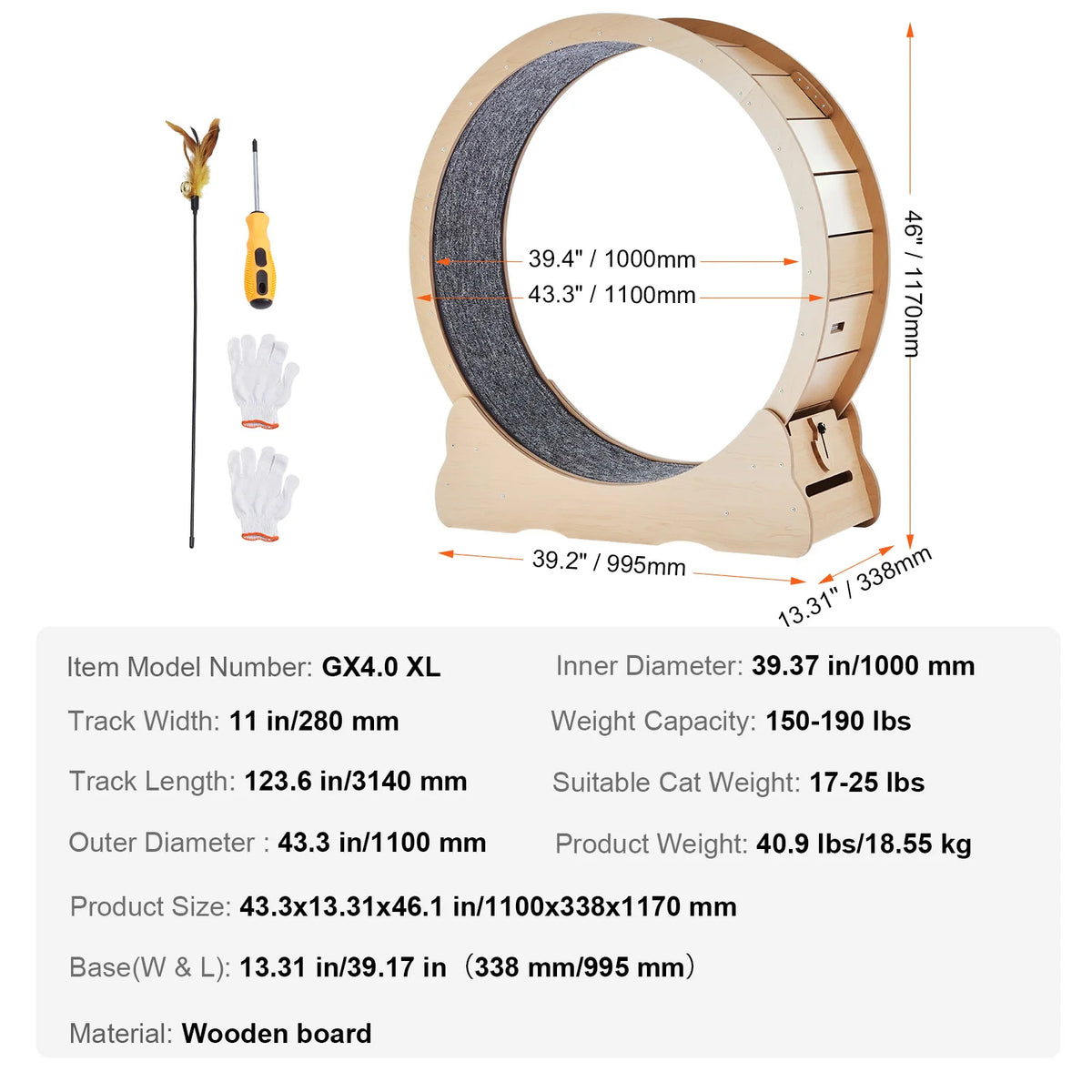 SucceBuy Wooden Cat Exercise Wheel for Indoor Cats