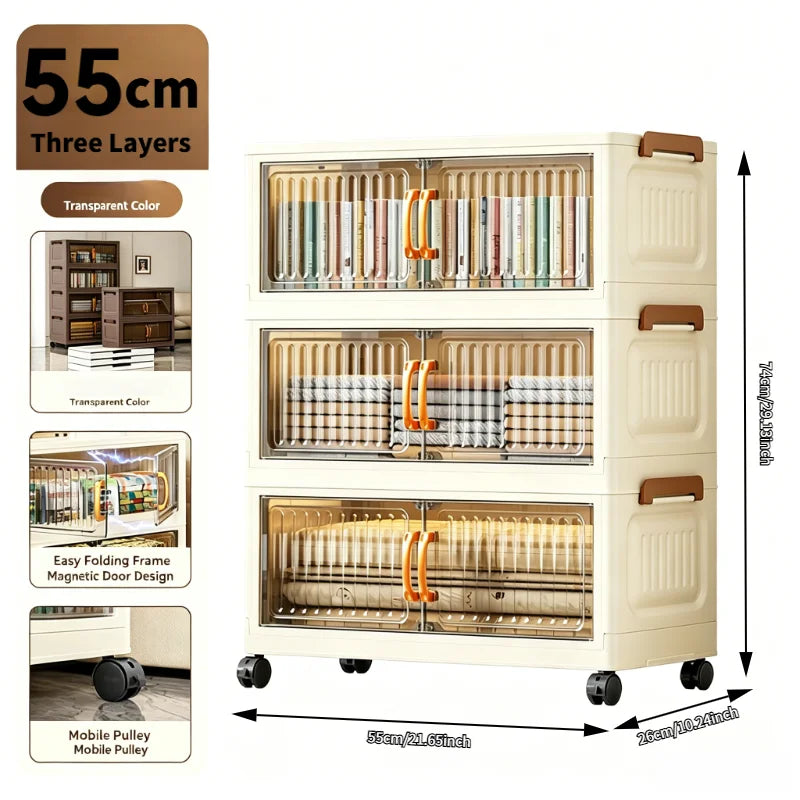 Foldable Stackable Rolling Plastic Storage Cabinet