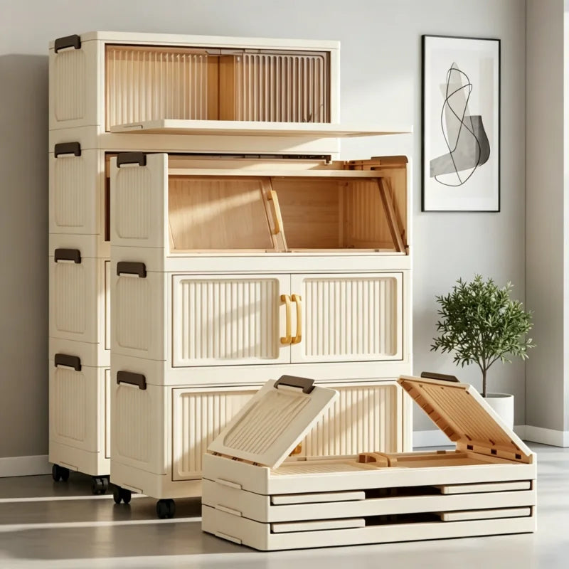Foldable Stackable Rolling Plastic Storage Cabinet