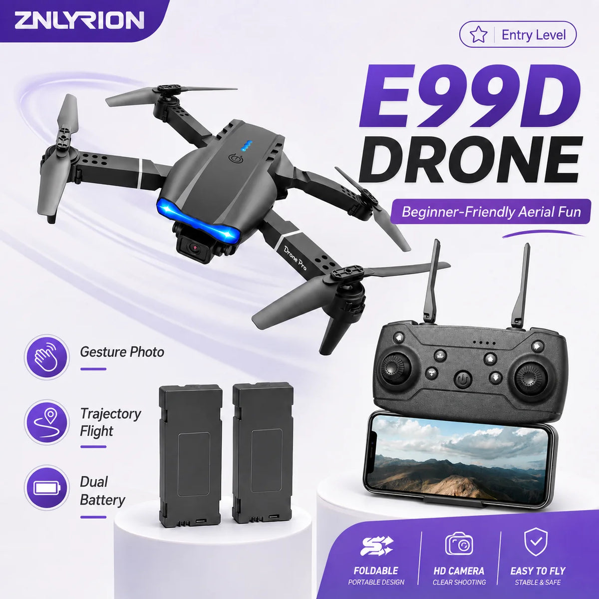 ZNLYRION Dual Camera Foldable FPV Drone For Beginners