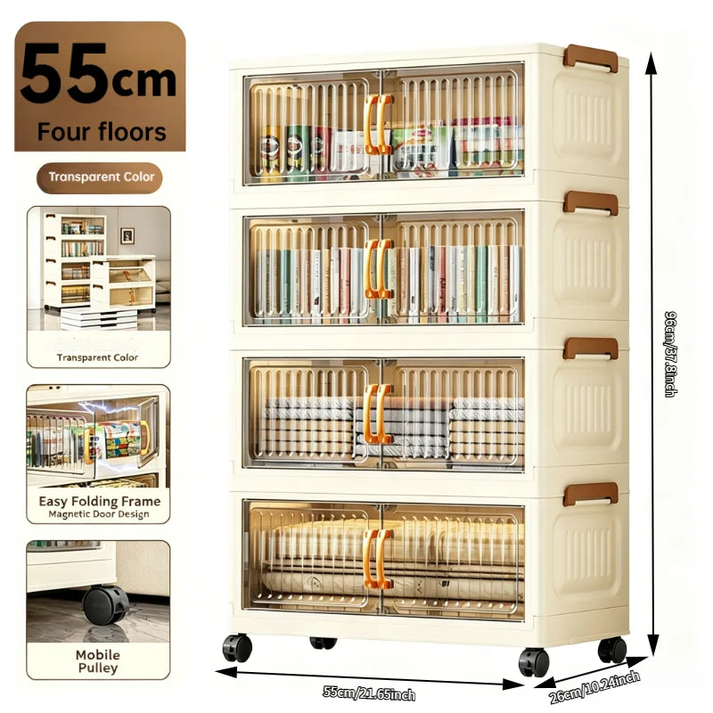 Foldable Stackable Rolling Plastic Storage Cabinet