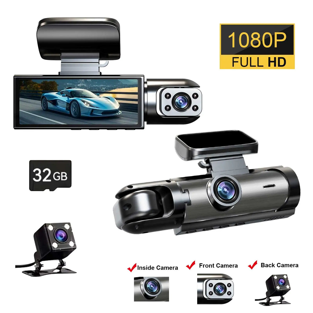 Front And Rear Car Dashcam With Night Vision Recording