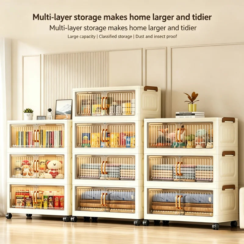 Foldable Stackable Rolling Plastic Storage Cabinet