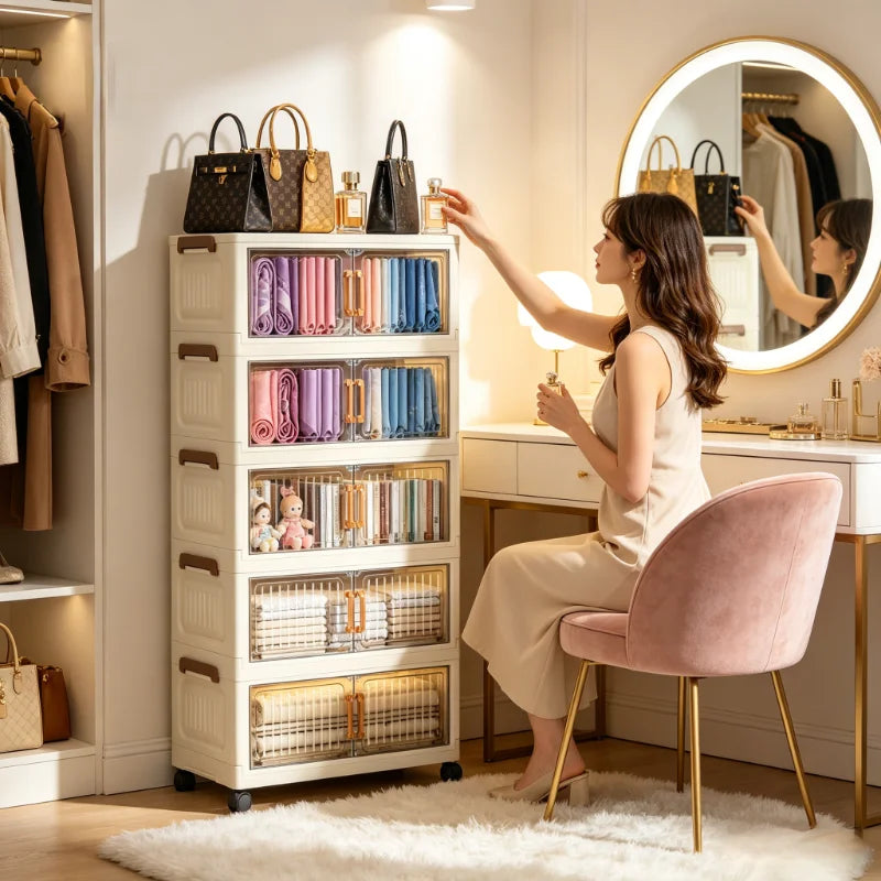 Foldable Stackable Rolling Plastic Storage Cabinet