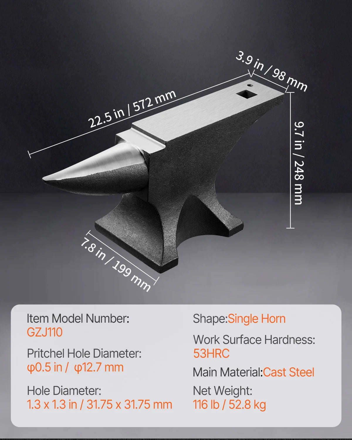 SucceBuy Cast Steel Single Horn Anvil for Metal Working