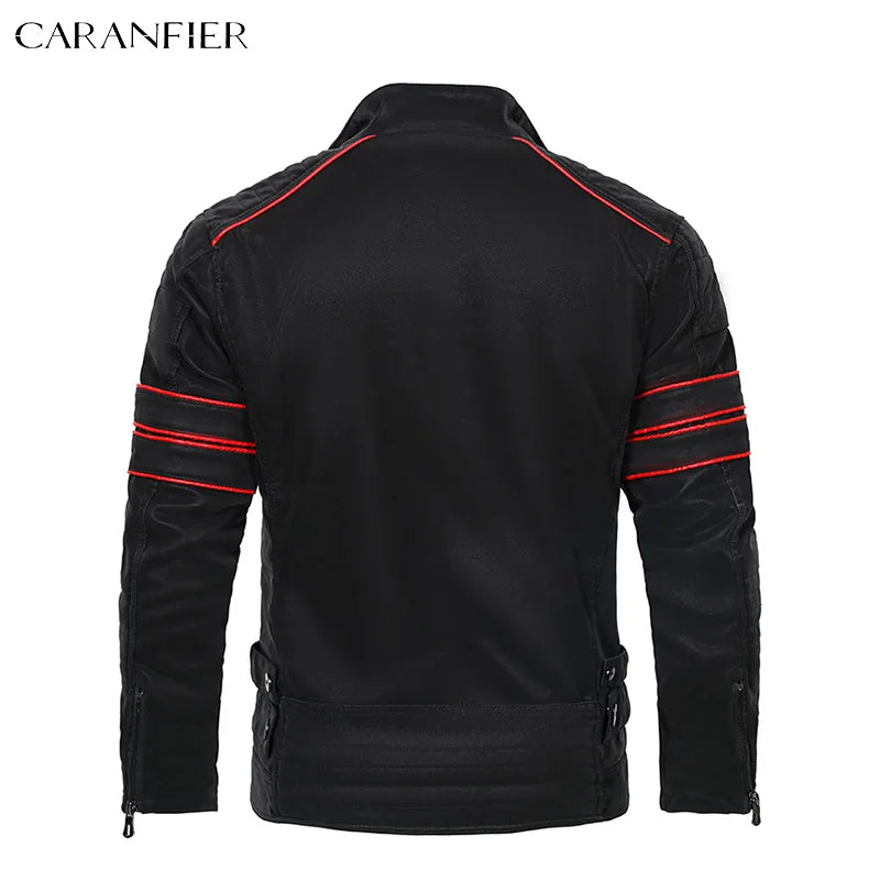 Caranfier Mens Retro Pu Biker Jacket