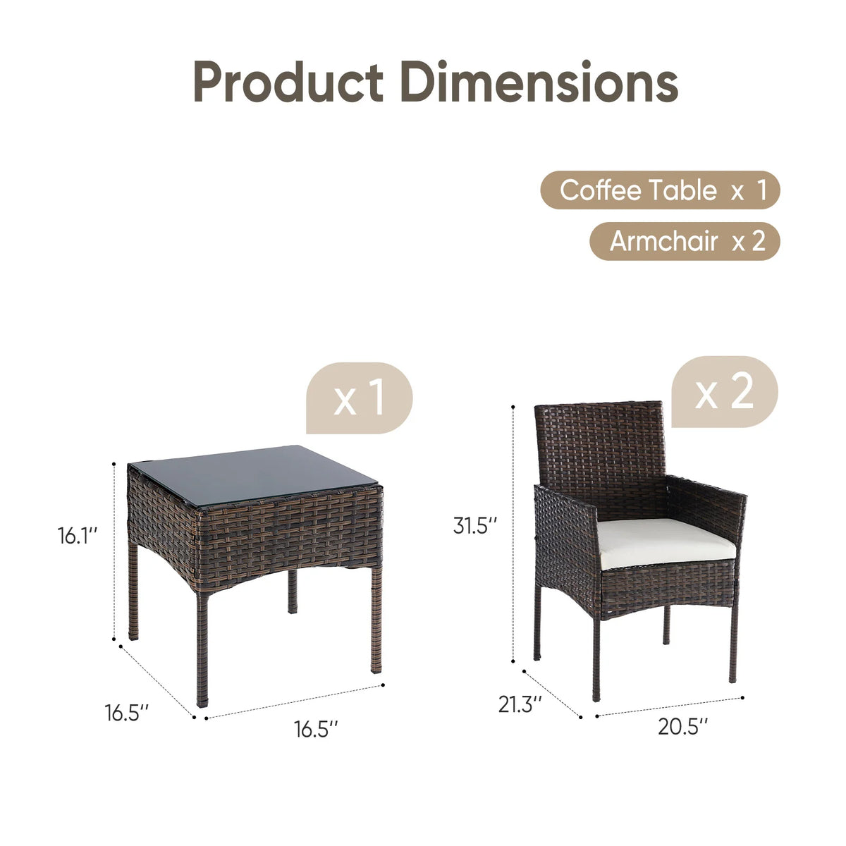 JHK Outdoor Wicker Bistro Set With Glass Table