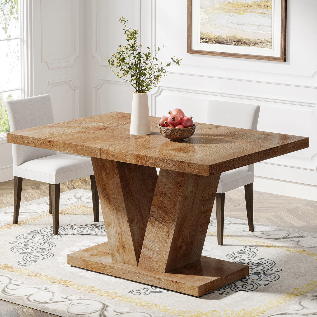 Tribesigns Farmhouse Wooden Pedestal Dining Table