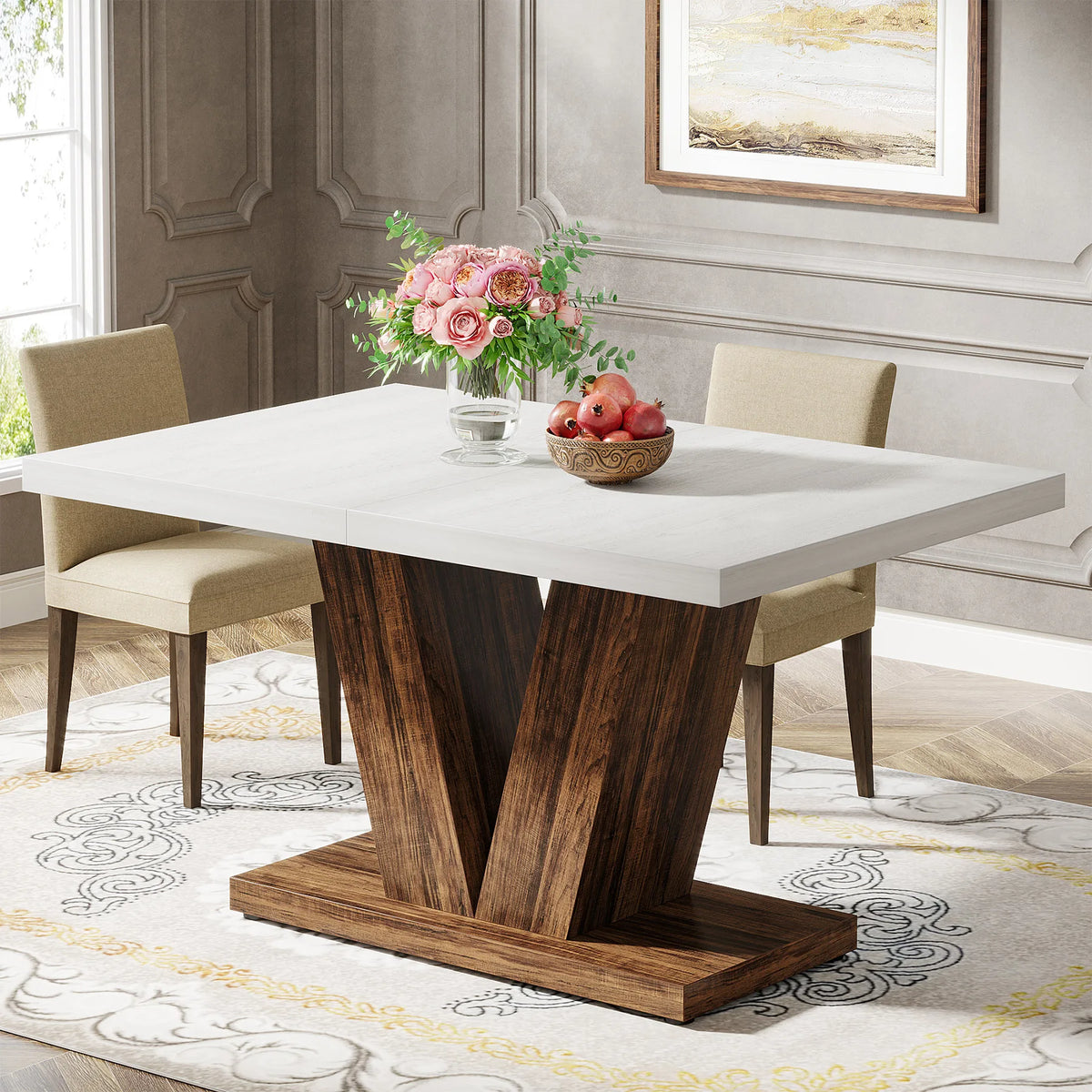 Tribesigns Farmhouse Wooden Pedestal Dining Table