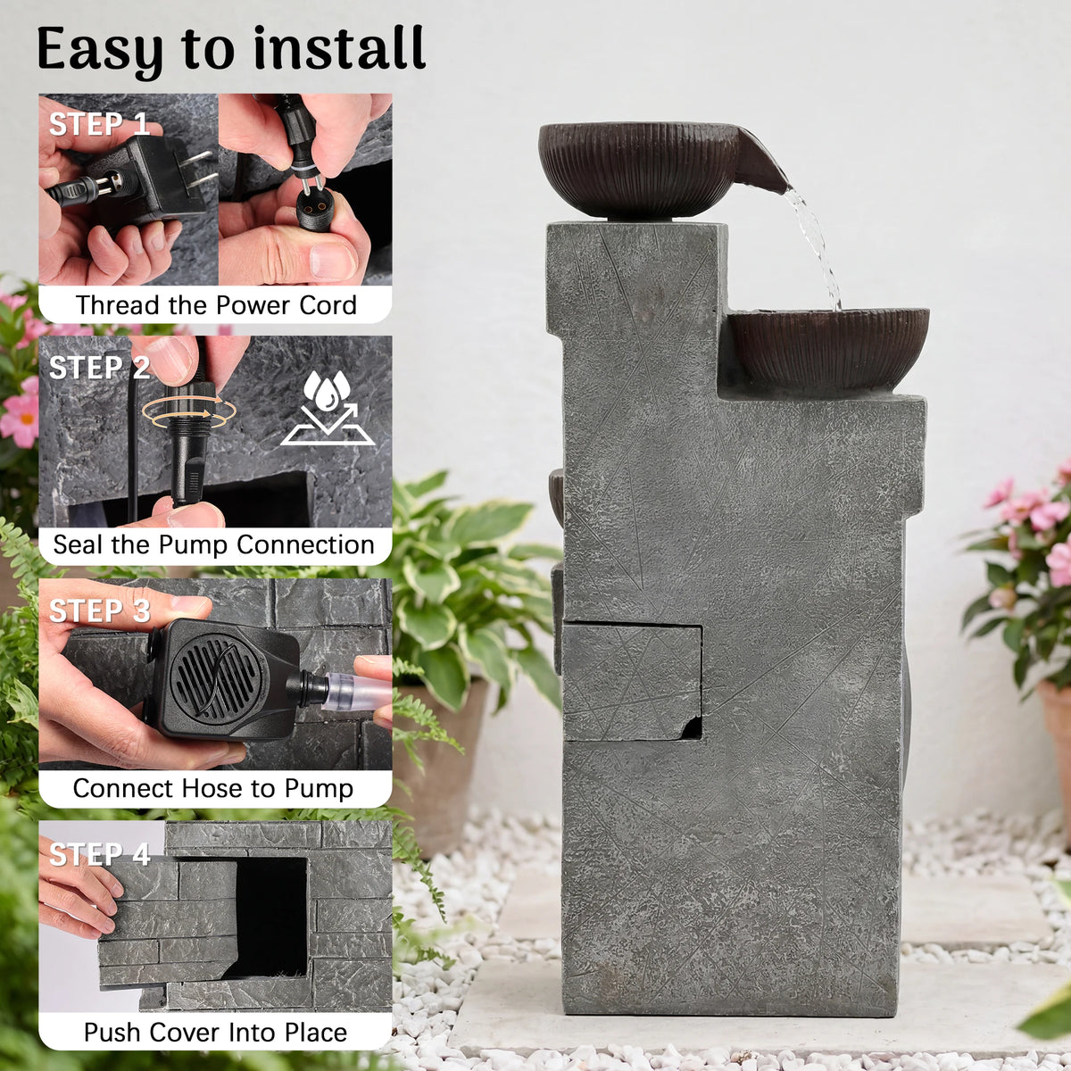 Four Tier Cascading Water Fountain With LED Lights