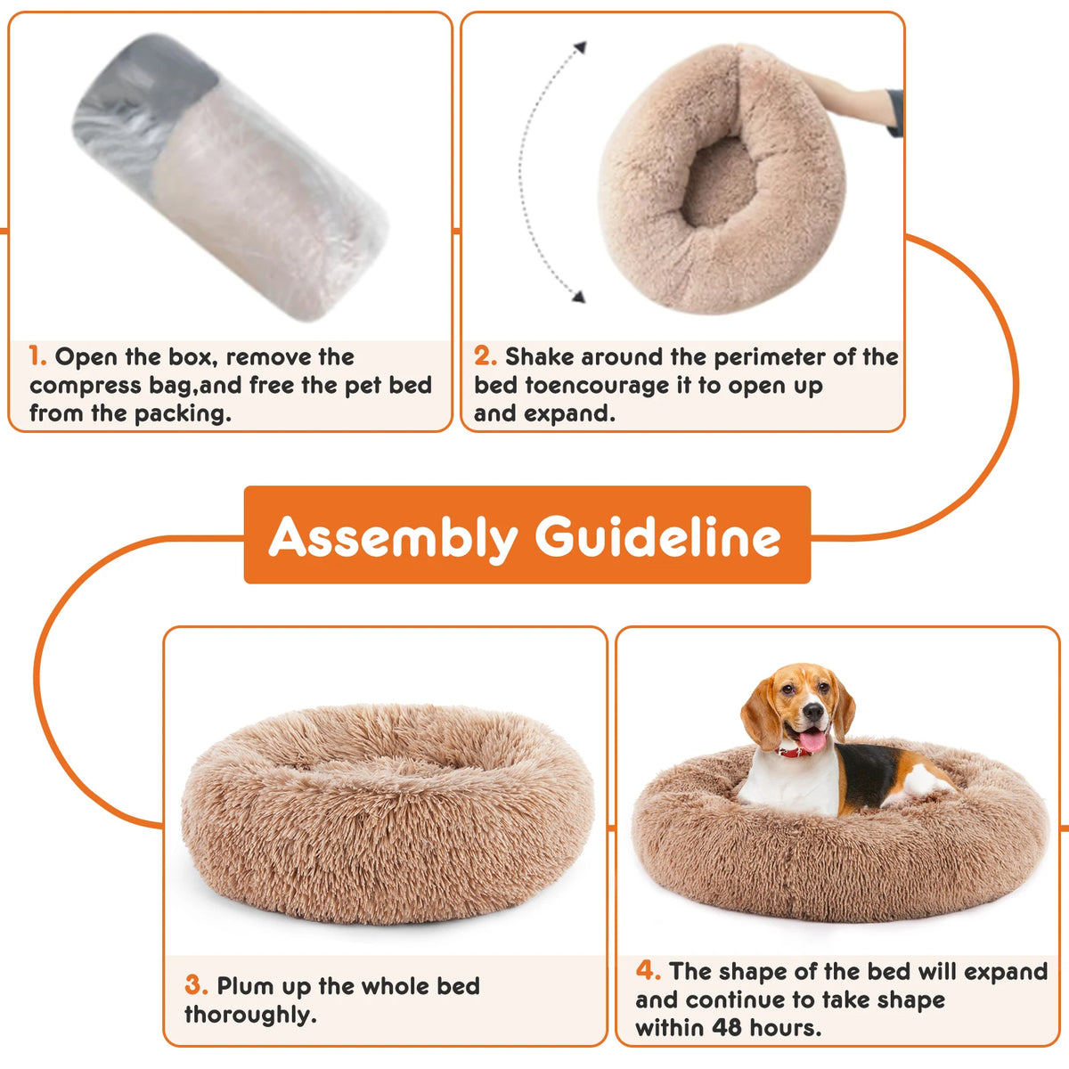 JHK Calming Round Plush Faux Fur Dog Bed