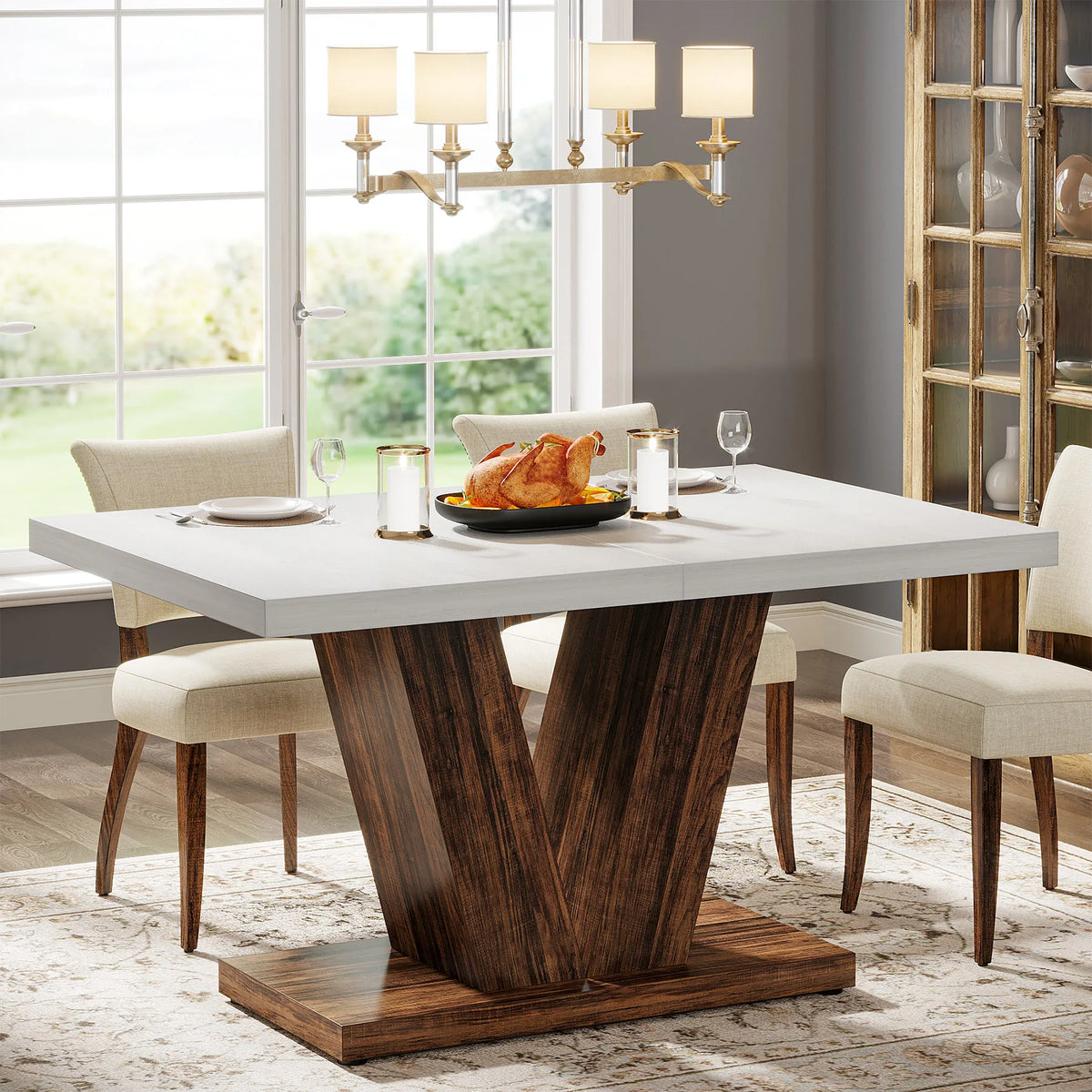 Tribesigns Farmhouse Wooden Pedestal Dining Table