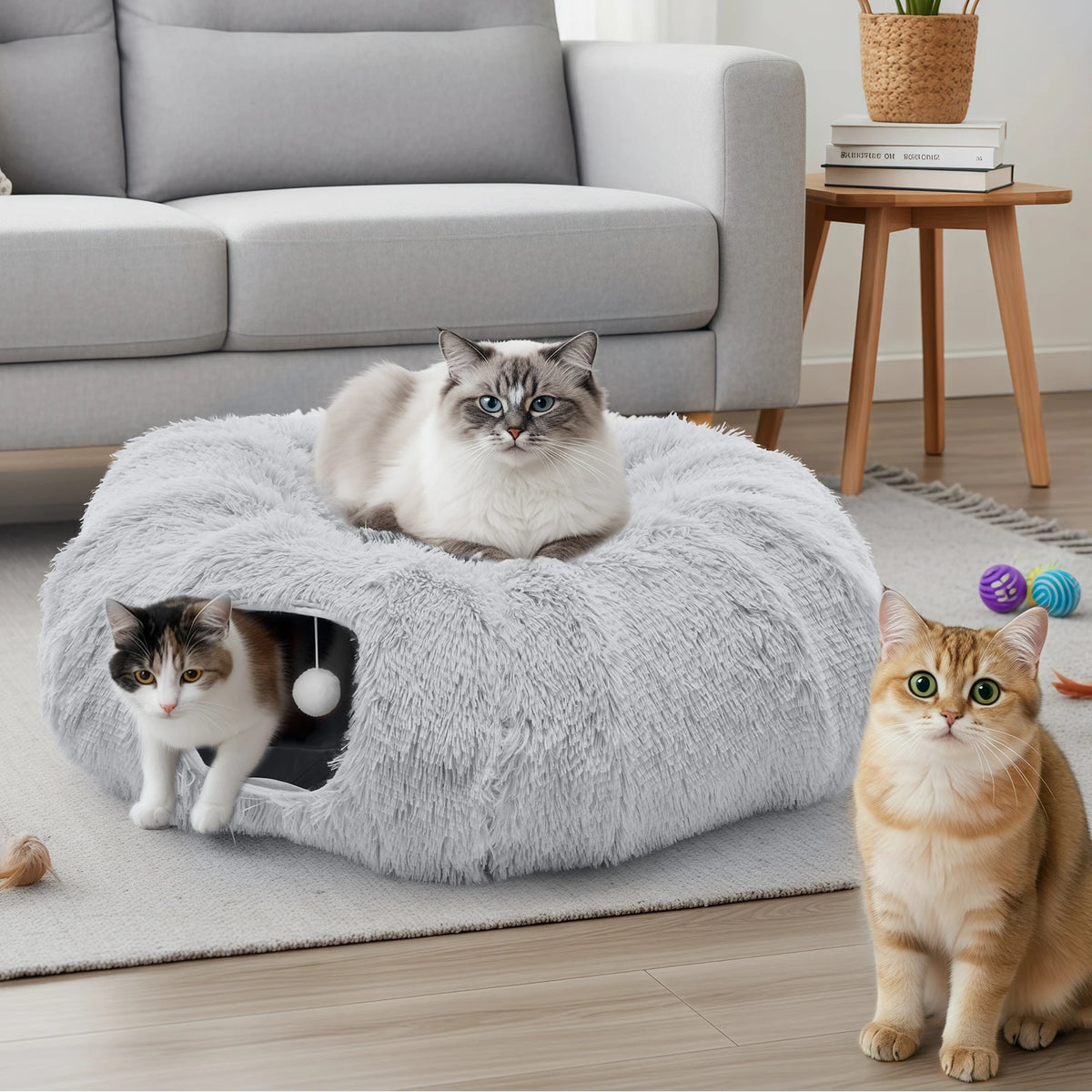 JHK Doughnut Cat Tunnel Bed for Indoor Pets