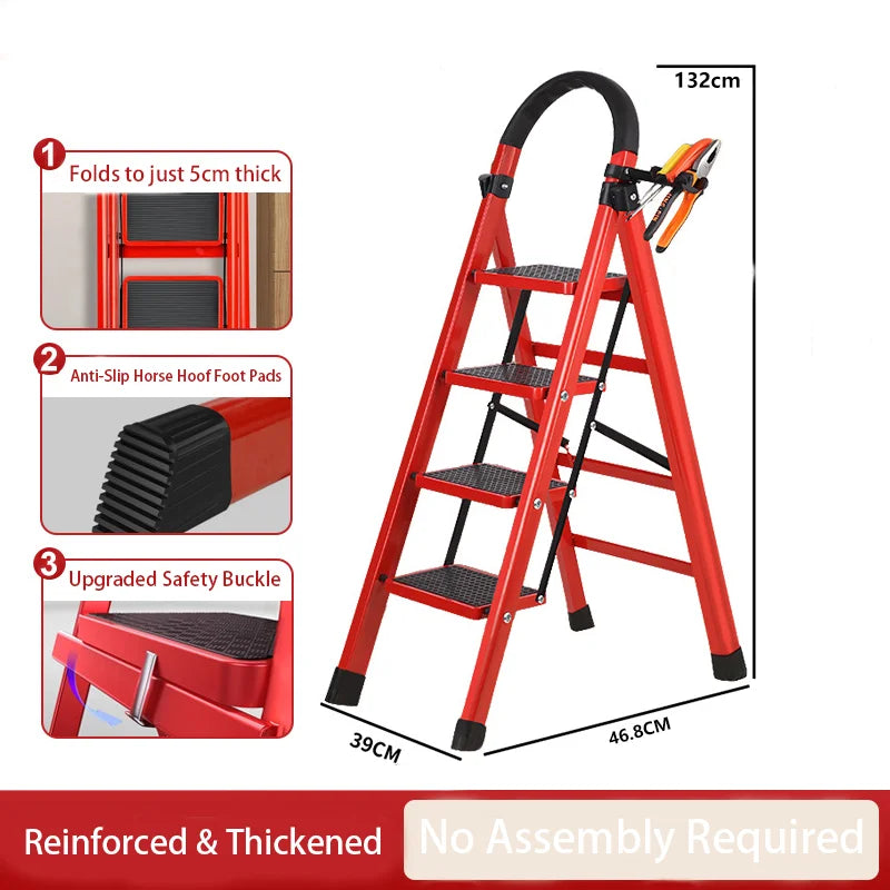 Stainless Steel Foldable Step Ladder With Tool Holder