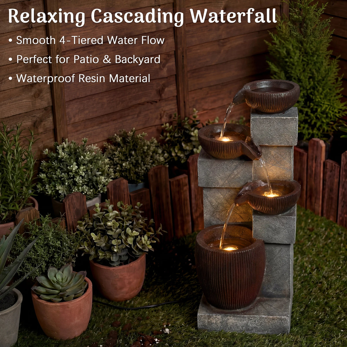 Four Tier Cascading Water Fountain With LED Lights