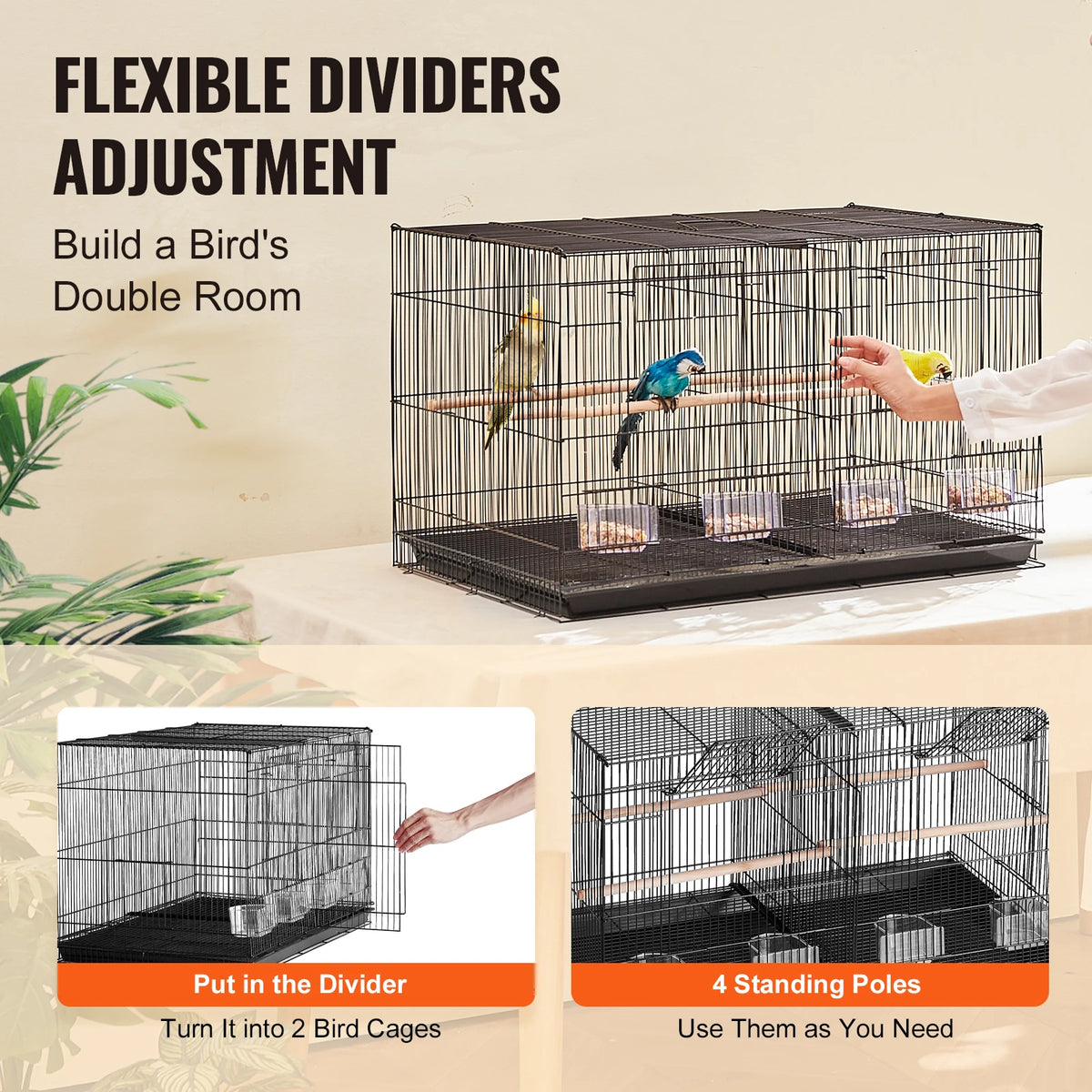 SucceBuy Stackable Divided Bird Cage With Perches