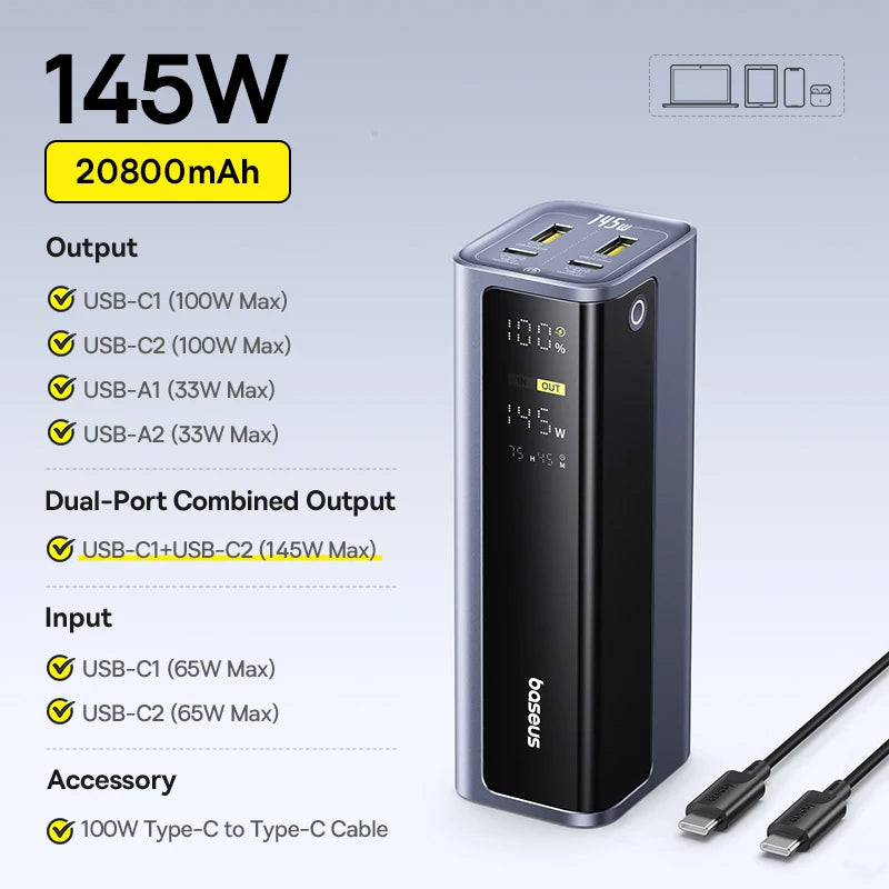 Basees EnerGeek 145W Power Bank 20800mAh USB C Fast Charging