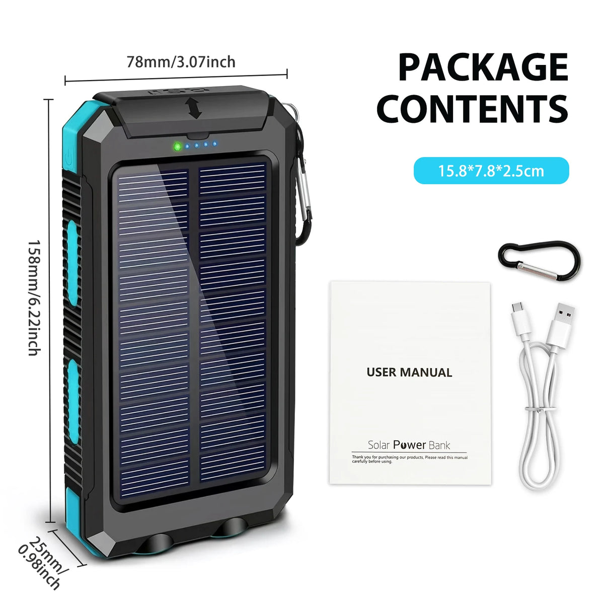 Waterproof 30000mAh Solar Power Bank With Led Flashlight