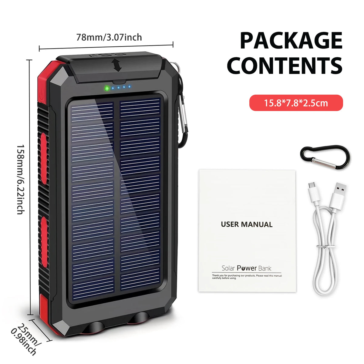 Waterproof 30000mAh Solar Power Bank With Led Flashlight