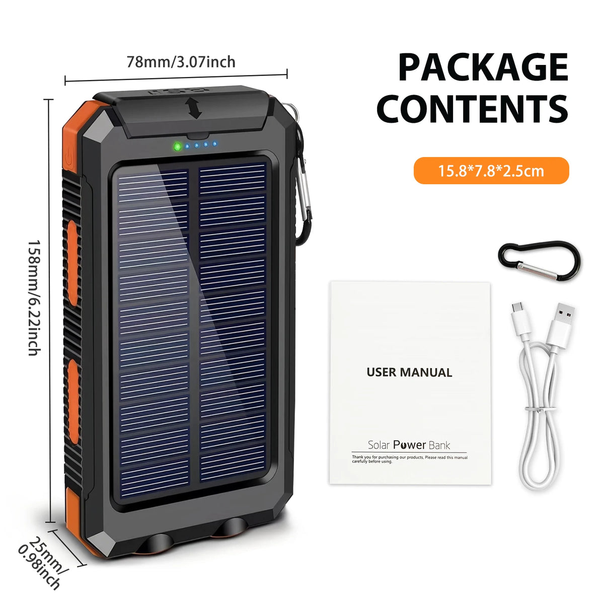 Waterproof 30000mAh Solar Power Bank With Led Flashlight