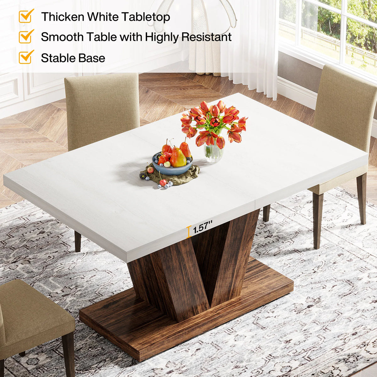 Tribesigns Farmhouse Wooden Pedestal Dining Table