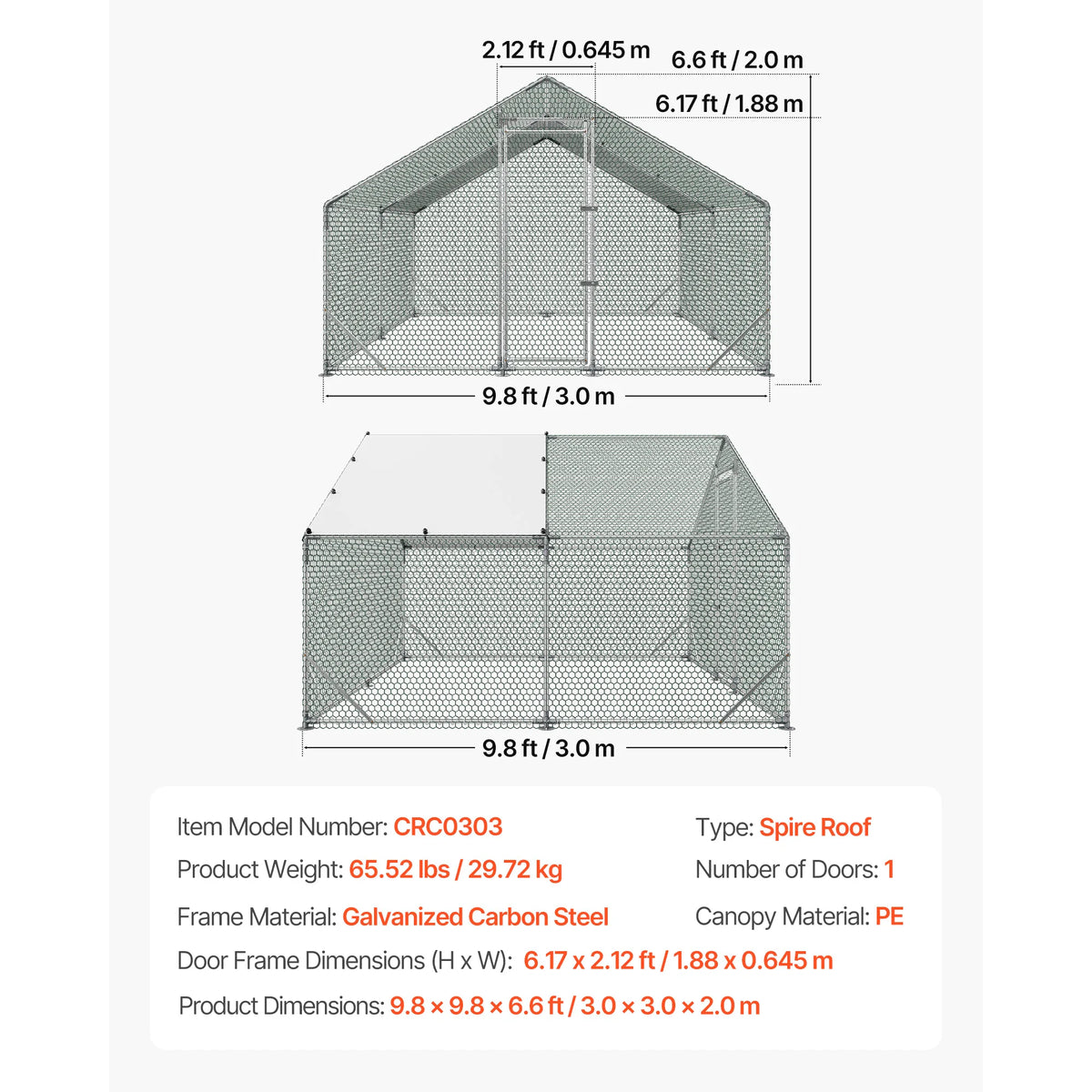 SucceBuy Metal Chicken Coop Spire Roof Waterproof Cover