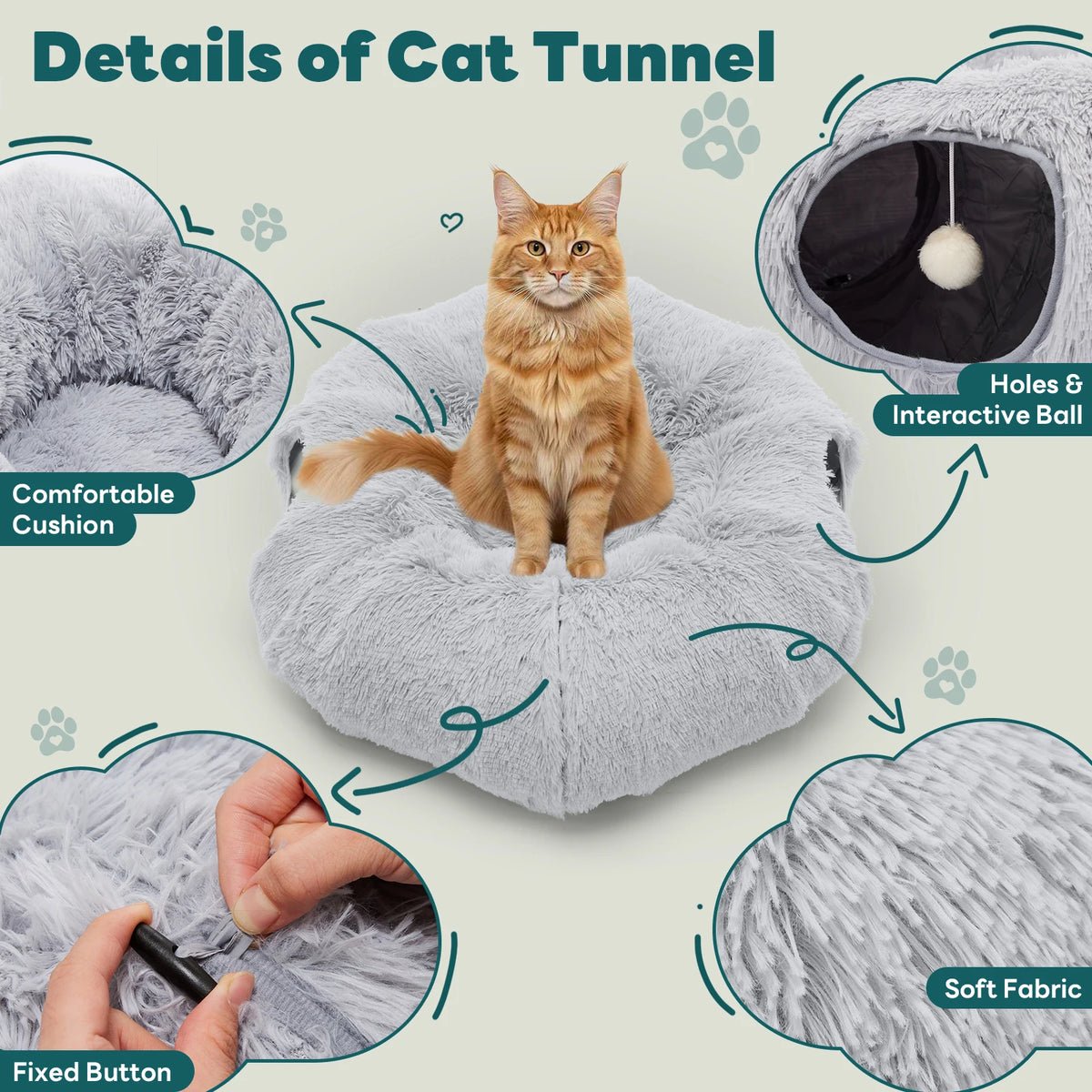JHK Doughnut Cat Tunnel Bed for Indoor Pets