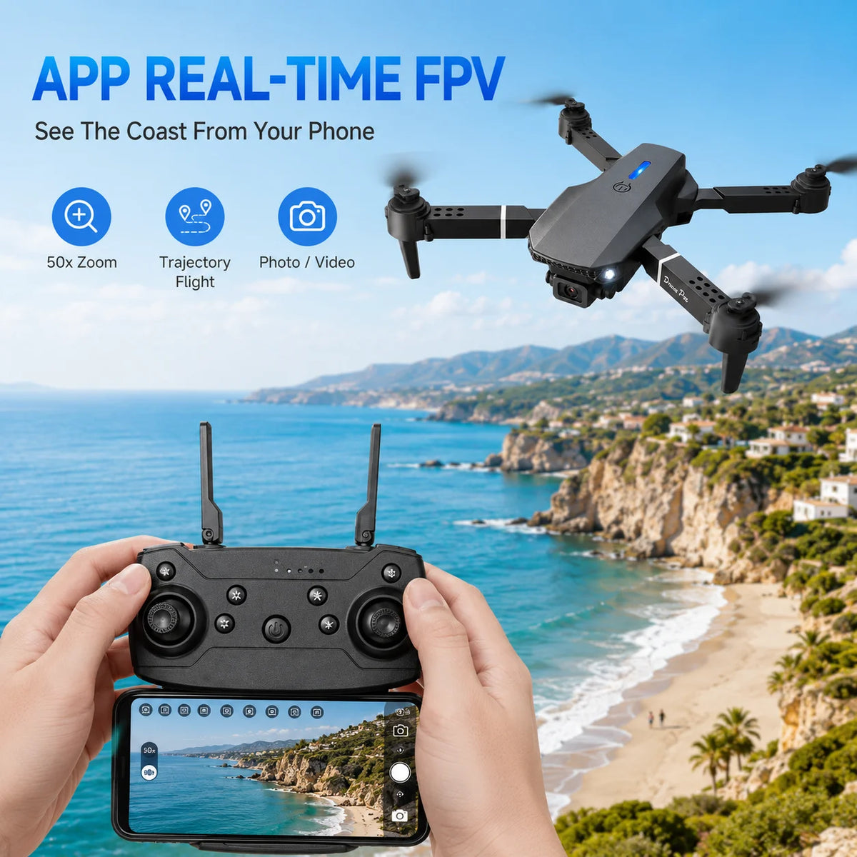 ZNLYRION 4K Dual Camera Foldable FPV Drone E88 Pro