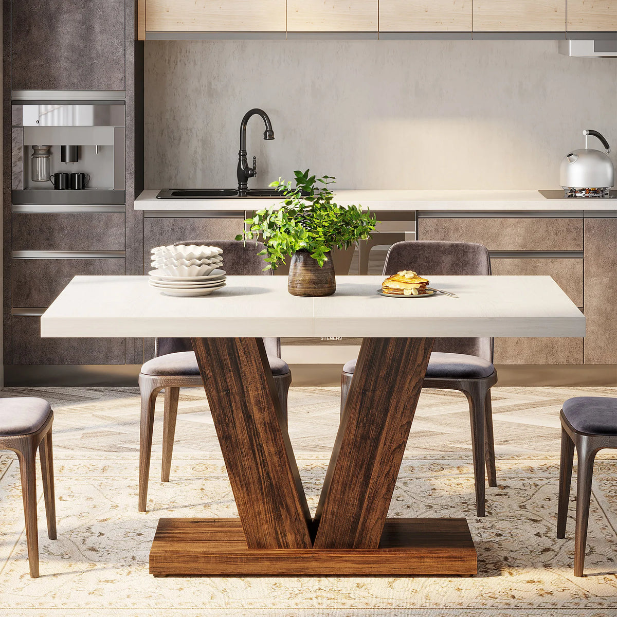 Tribesigns Farmhouse Wooden Pedestal Dining Table