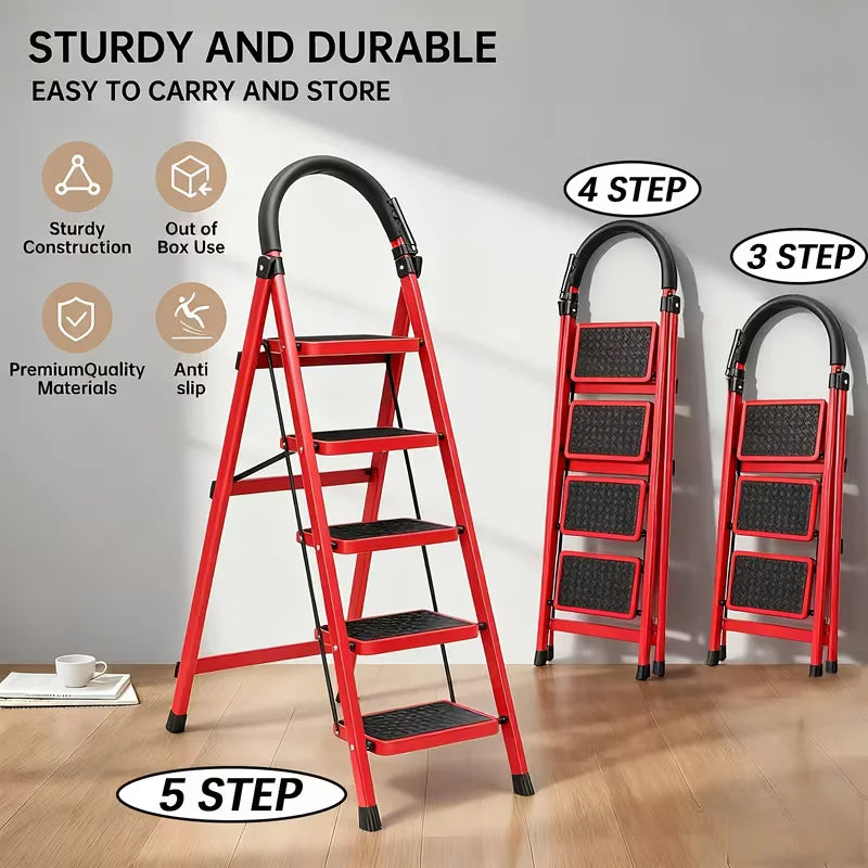 Stainless Steel Foldable Step Ladder With Tool Holder