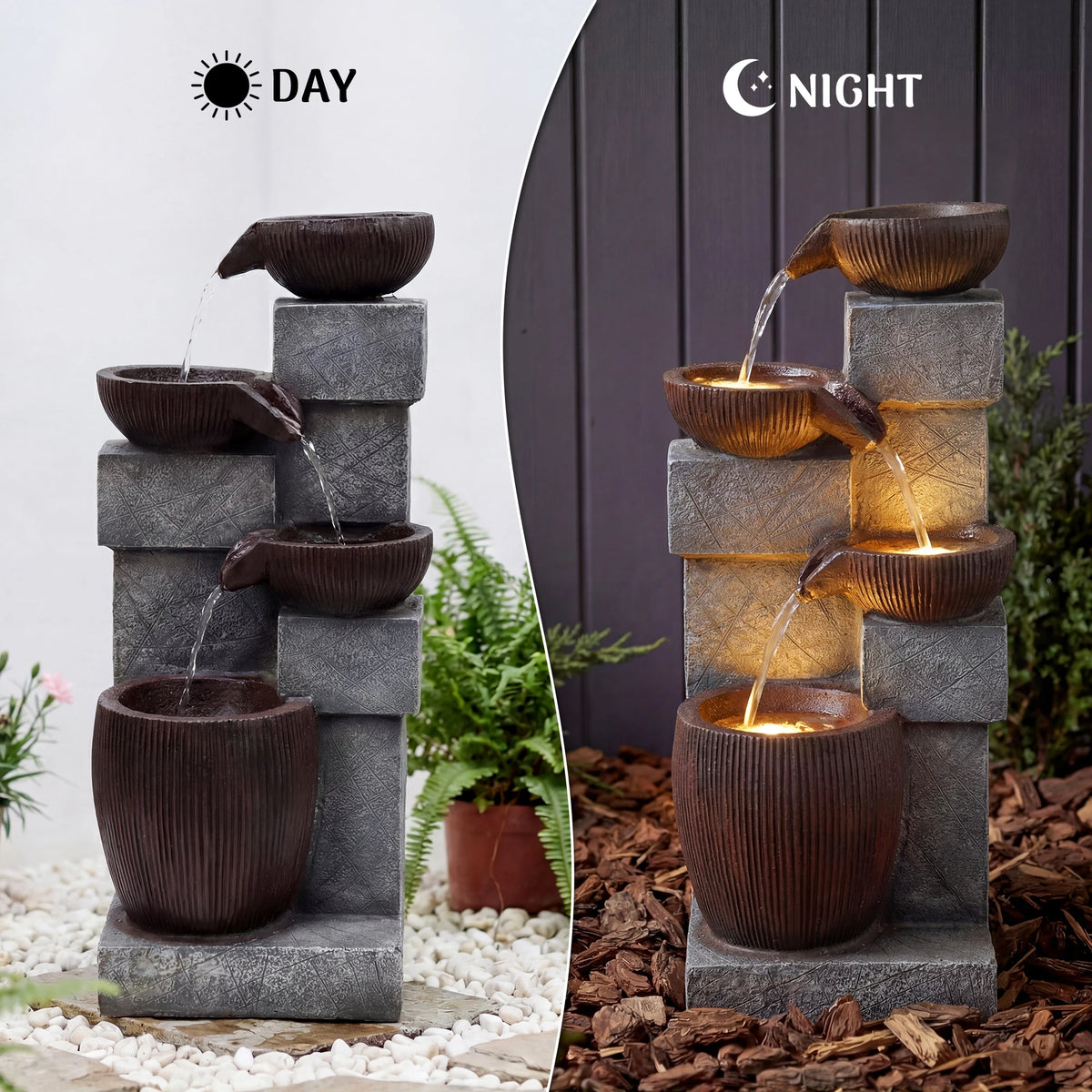 Four Tier Cascading Water Fountain With LED Lights