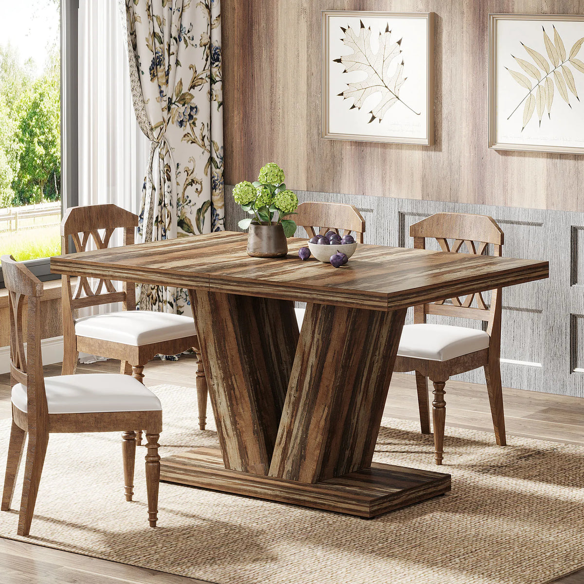 Tribesigns Farmhouse Wooden Pedestal Dining Table