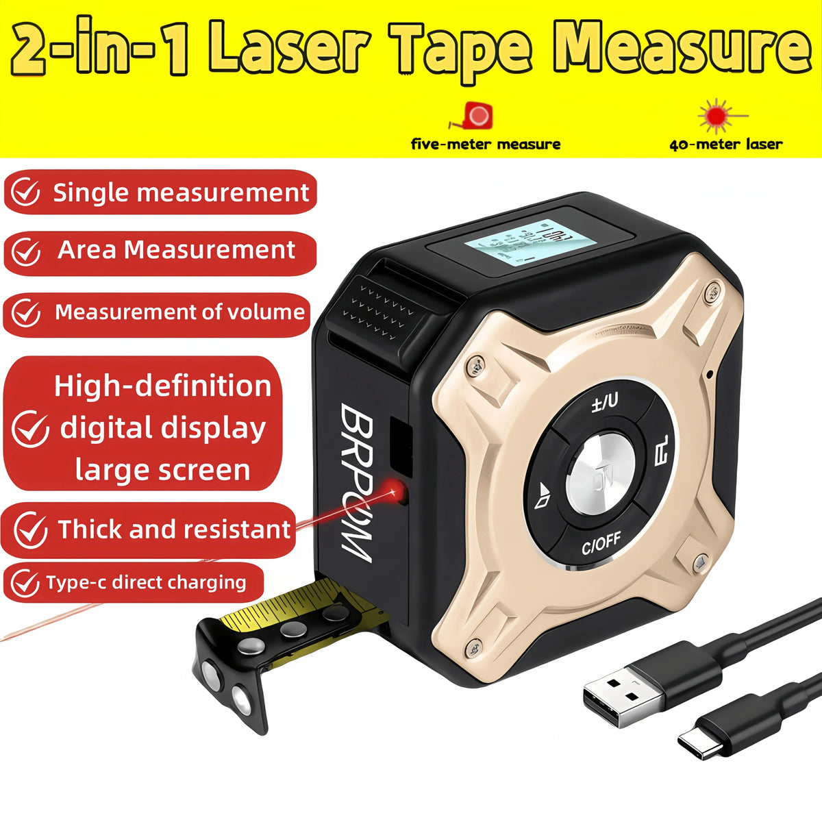 Digital Laser Display Steel Hybrid Tape Measure