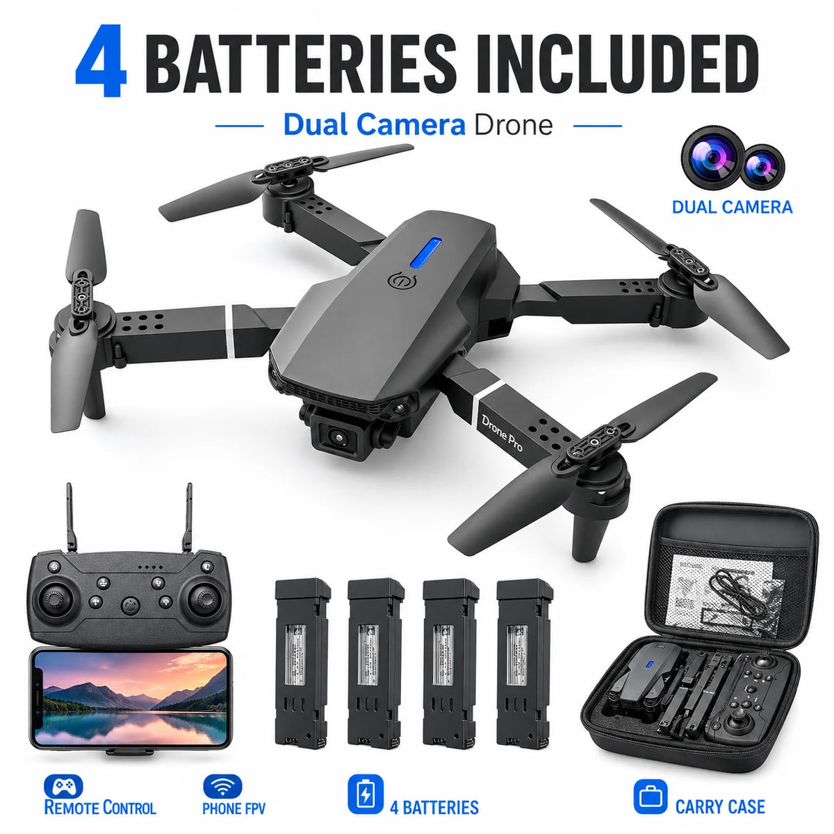 ZNLYRION 4K Dual Camera Foldable FPV Drone E88 Pro