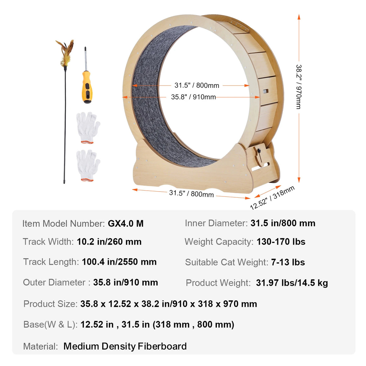 SucceBuy Wooden Cat Exercise Wheel for Indoor Cats