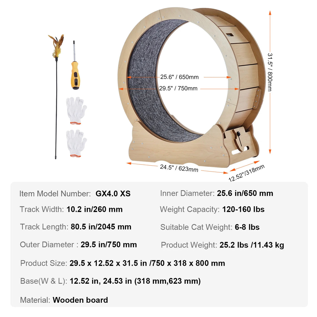 SucceBuy Wooden Cat Exercise Wheel for Indoor Cats