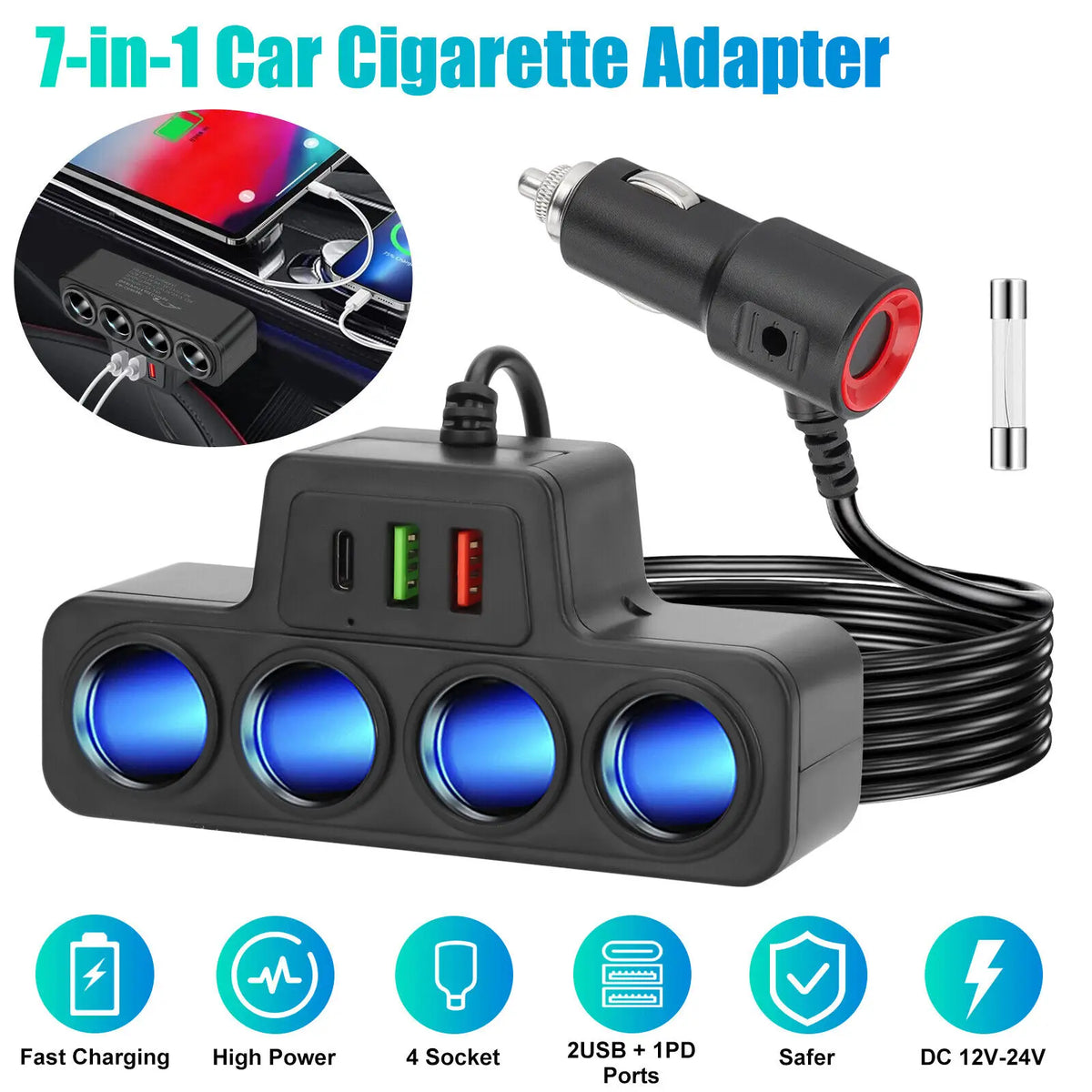 Four Port Car Quick Charge Power Adapter