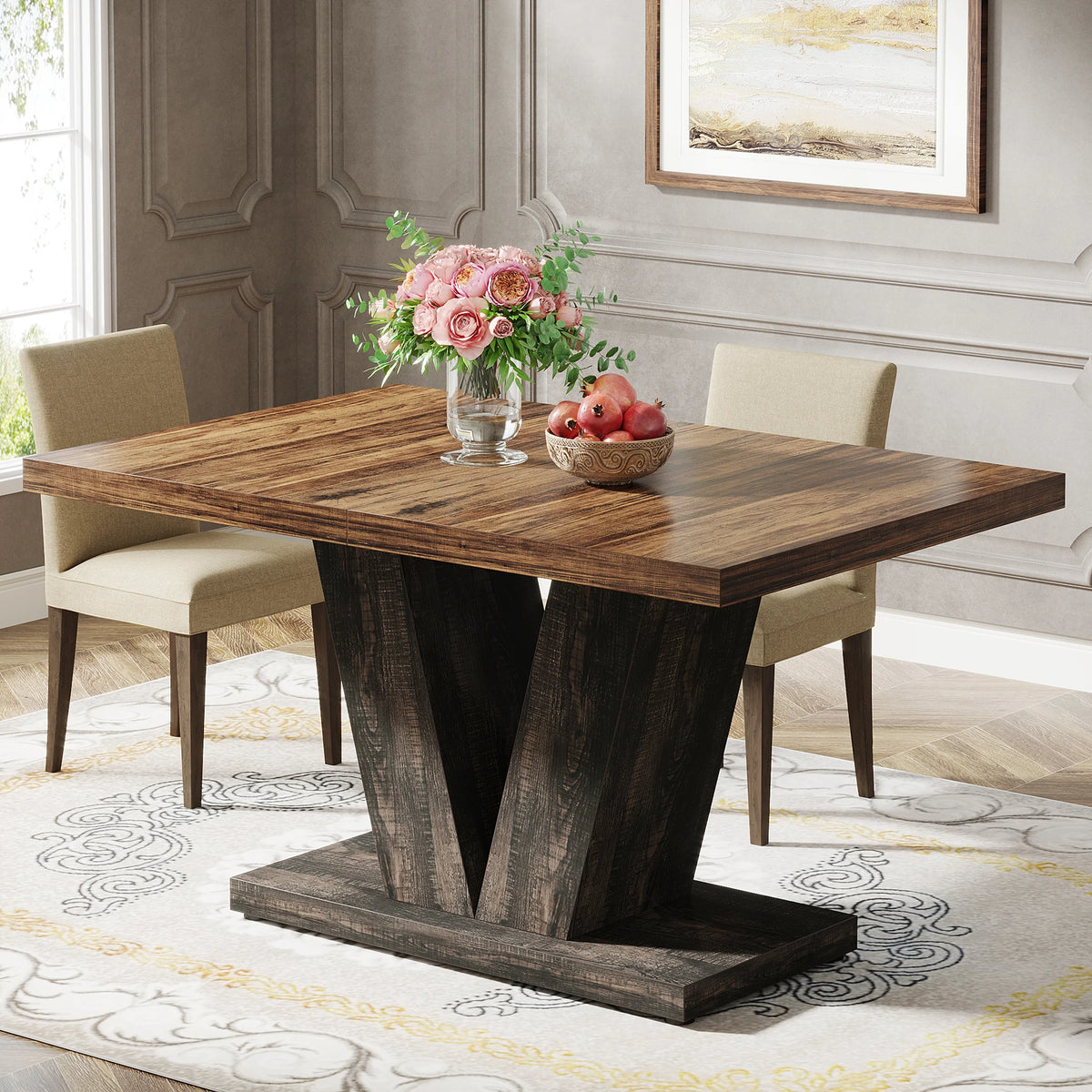 Tribesigns Farmhouse Wooden Pedestal Dining Table