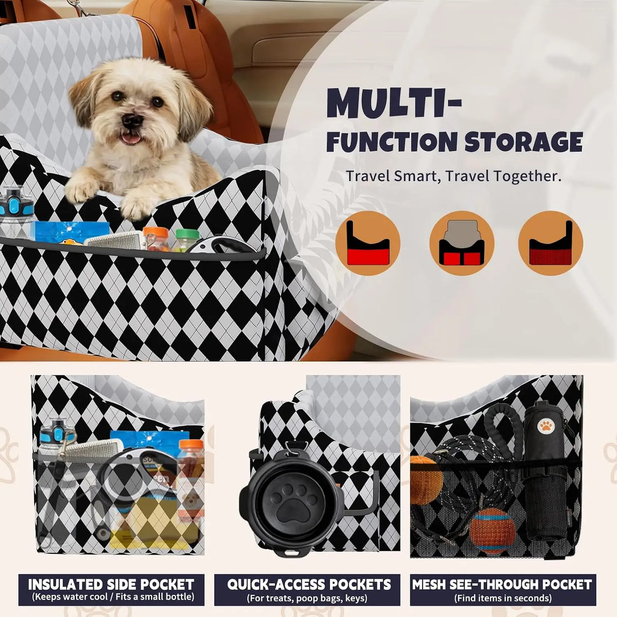 Lightweight Memory Foam Dog Car Seat With Safety Strap