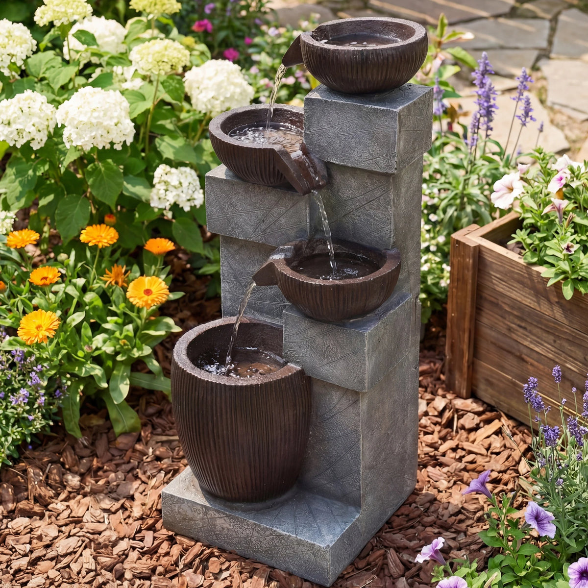 Four Tier Cascading Water Fountain With LED Lights