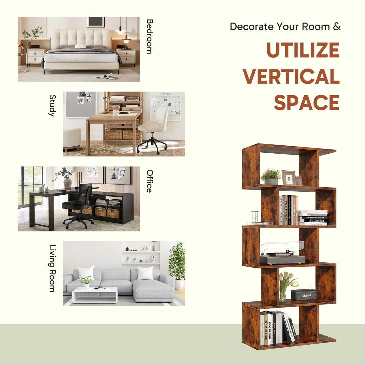JHK Geometric Wooden Display Bookcase