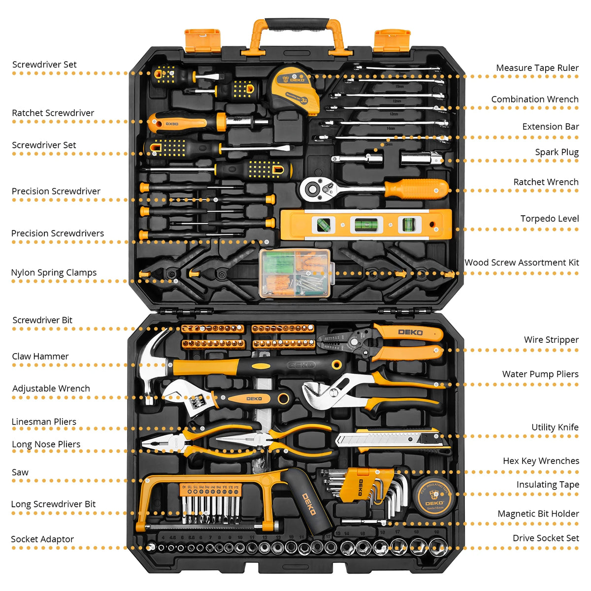 DEKO 228 Piece Hand Tool Set With Storage Box
