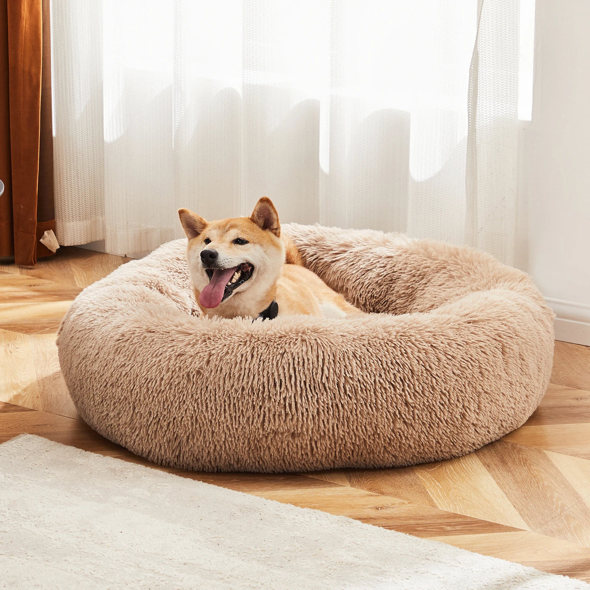 JHK Calming Round Plush Faux Fur Dog Bed