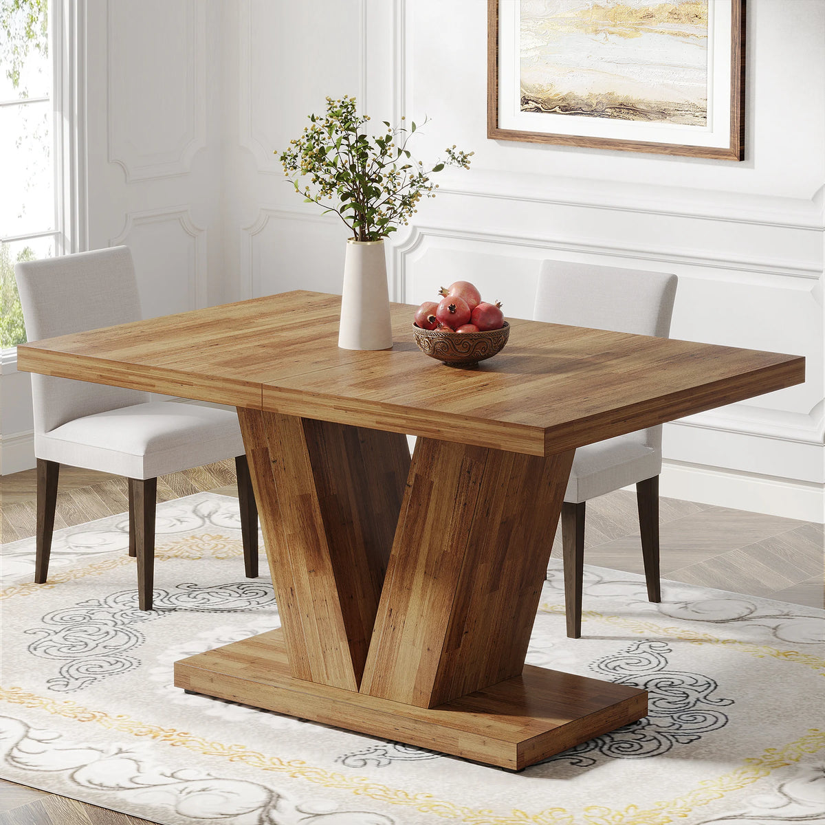 Tribesigns Farmhouse Wooden Pedestal Dining Table