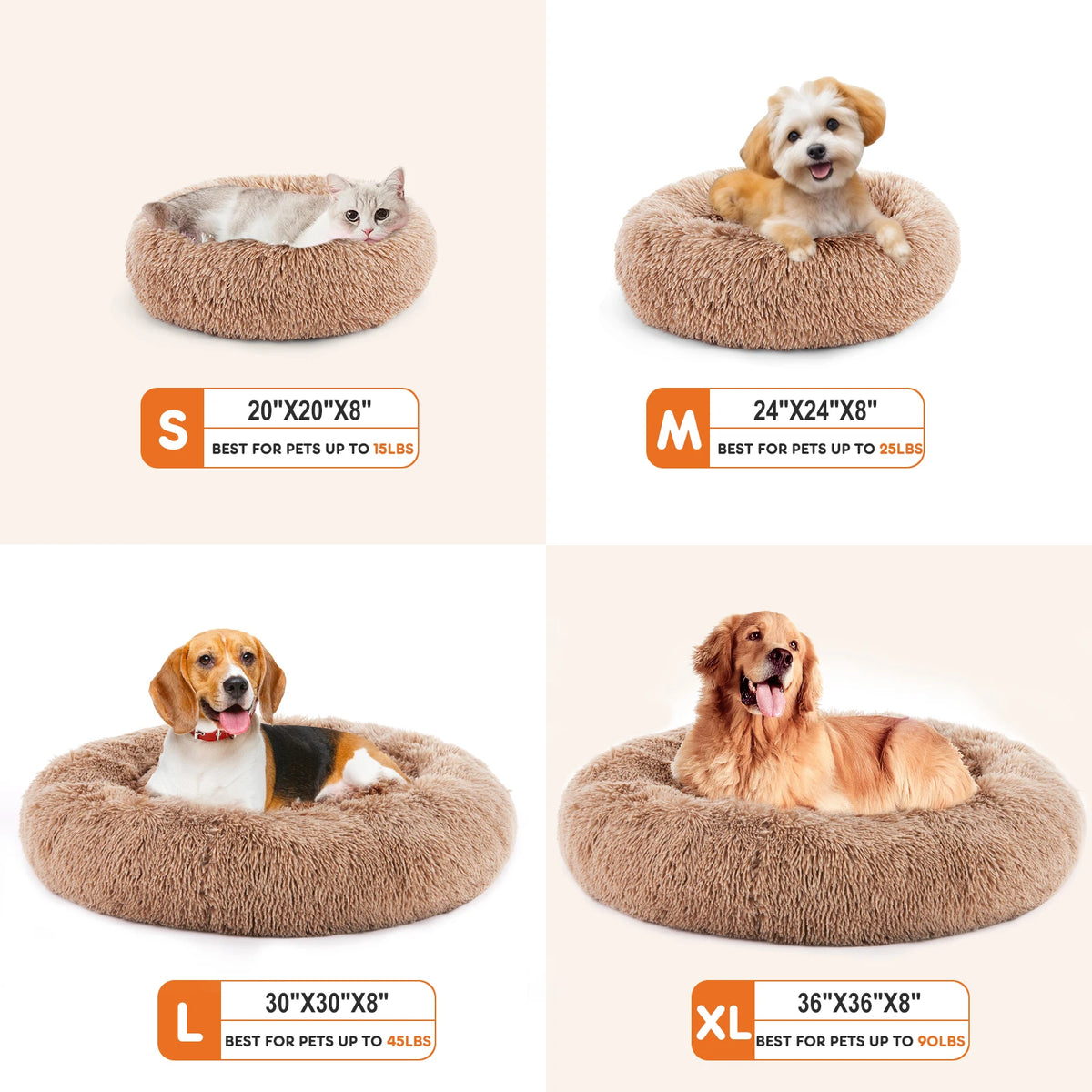 JHK Calming Round Plush Faux Fur Dog Bed