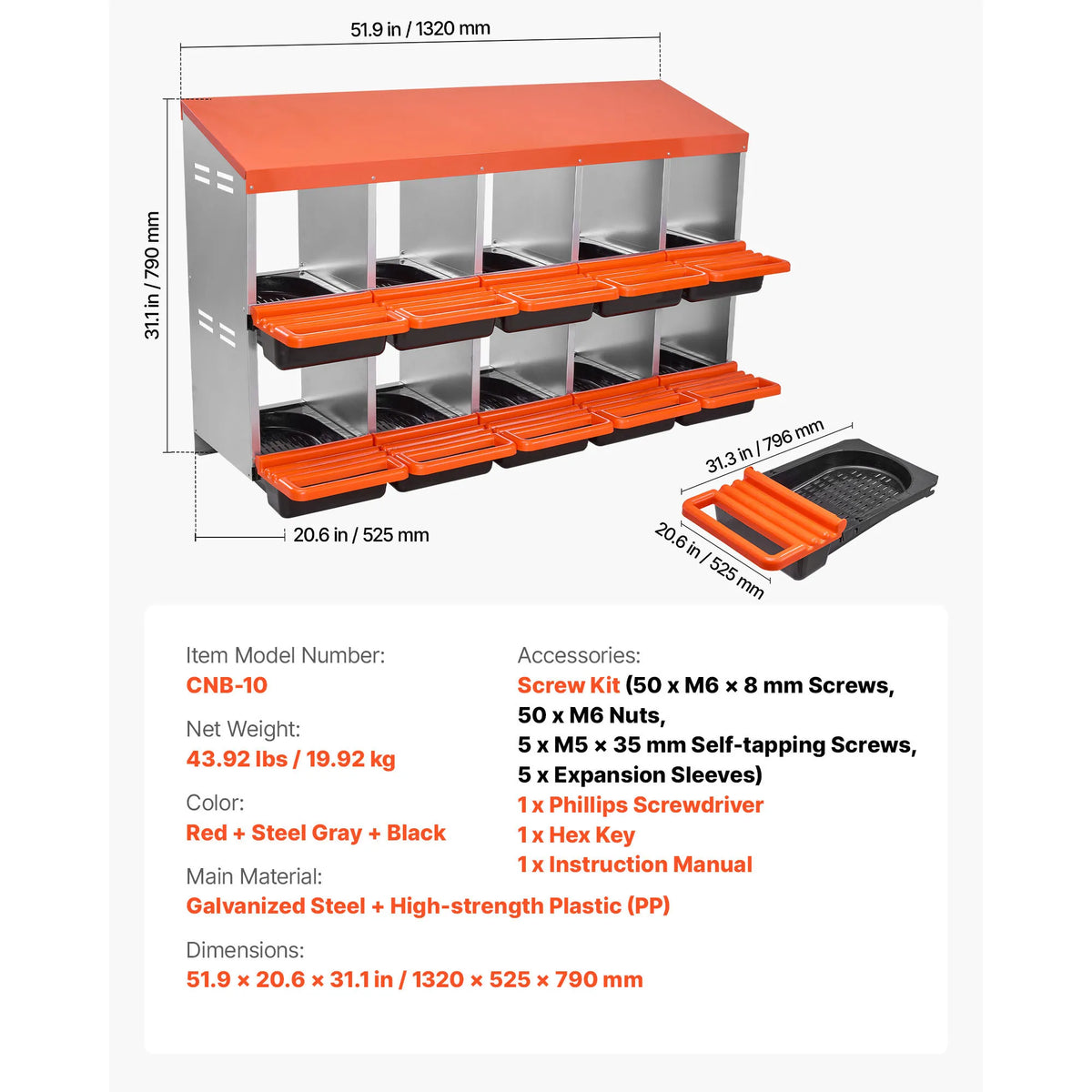 SucceBuy Metal Roll Out Chicken Nesting Box With Lid