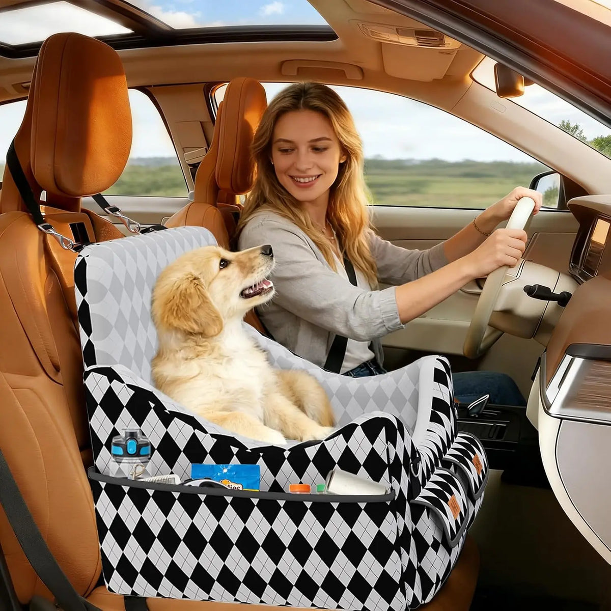 Lightweight Memory Foam Dog Car Seat With Safety Strap